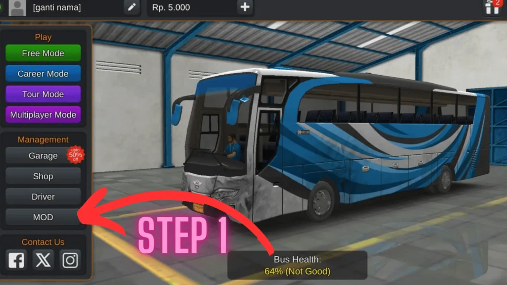 step 1 for download mod from managrment section in bussid